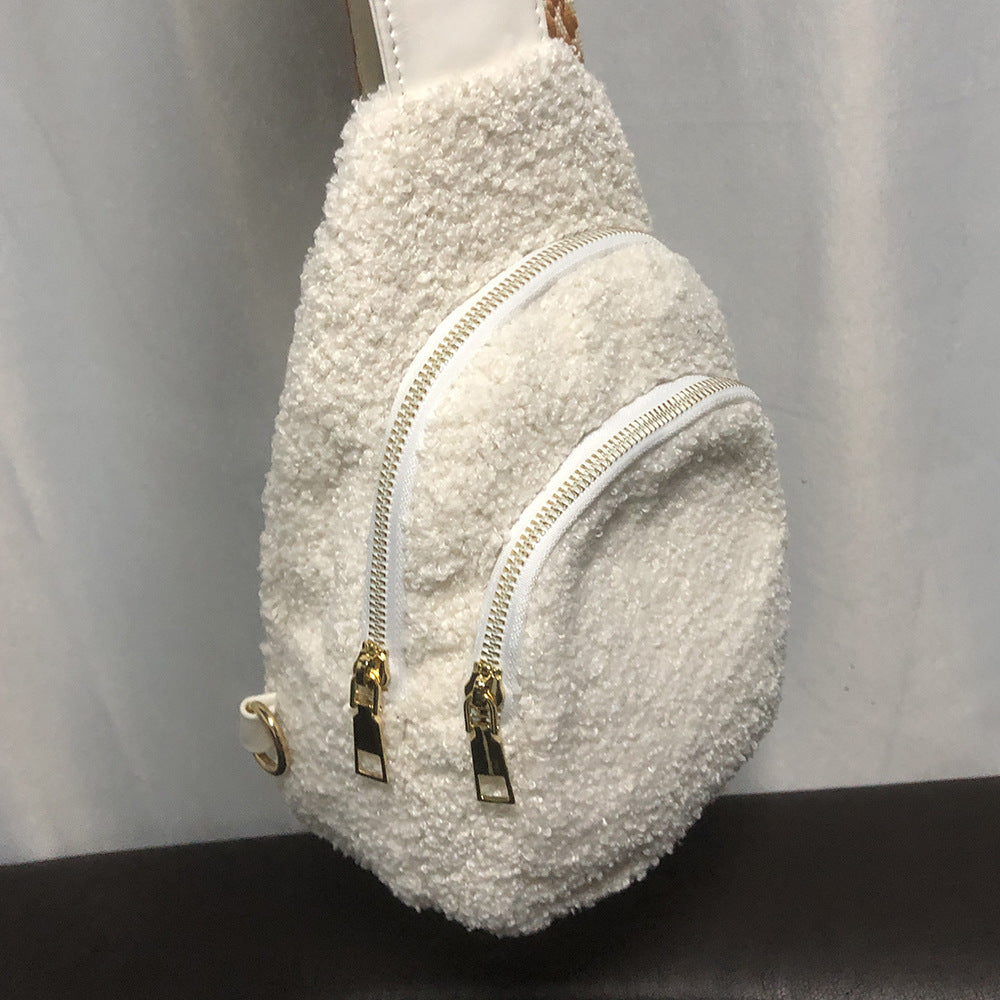 Wholesale Autumn and Winter Wide Shoulder Straps Crossbody Bags Sherpa Plush Chest Bags